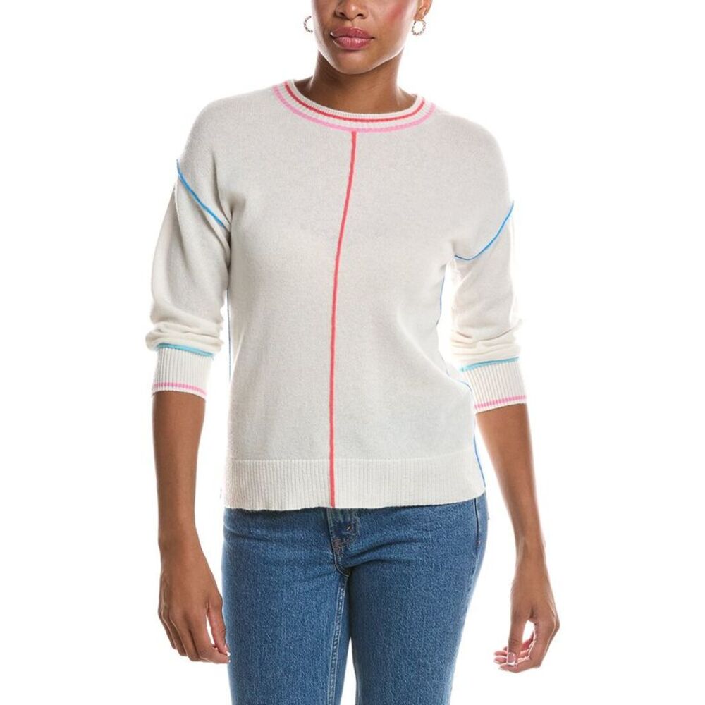 Incashmere Womens  3/4-Sleeve 100% Cashmere Pullover, White